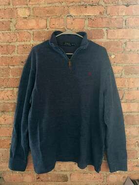 Polo Ralph Lauren Men's XL Estate Rib Cotton Quarter-Zip Sweater Blue